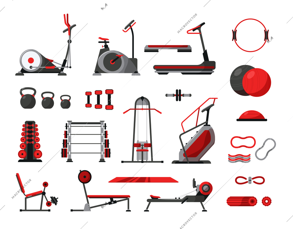 Set fitness equipment sport bodybuilding items Vector Image