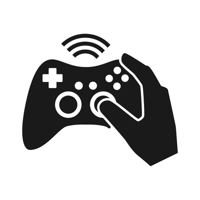 Video game flat composition with console gaming controller monochrome icon on blank background isolated vector illustration