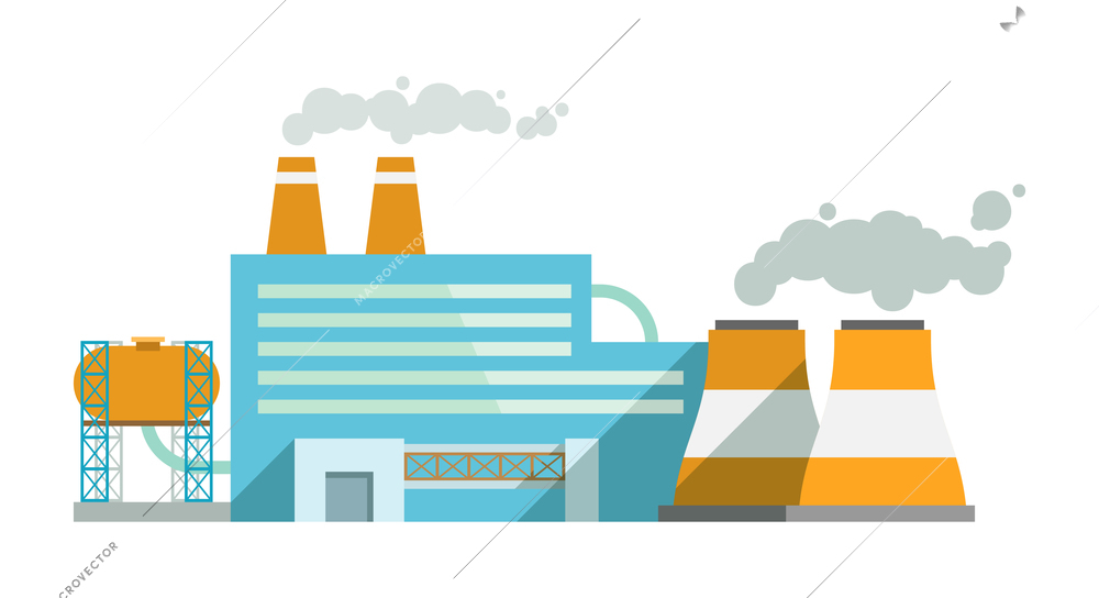 Building industry composition with view of industrial factory power plant buildings on blank background vector illustration