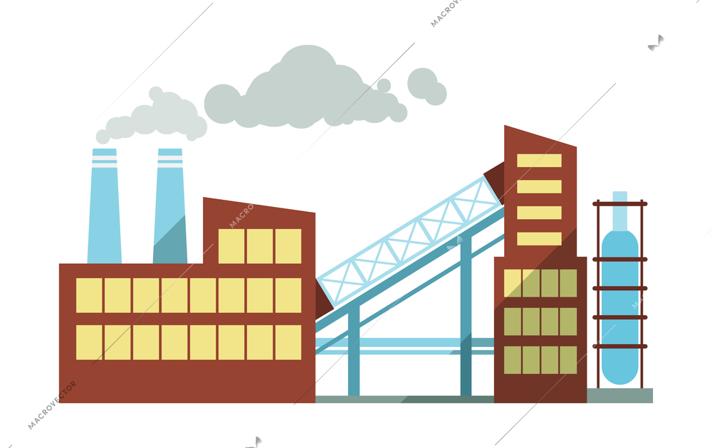 Building industry composition with view of industrial factory power plant buildings on blank background vector illustration