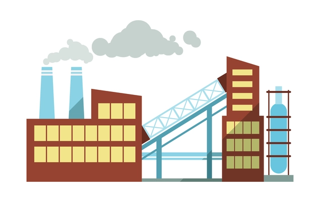 Building industry composition with view of industrial factory power plant buildings on blank background vector illustration