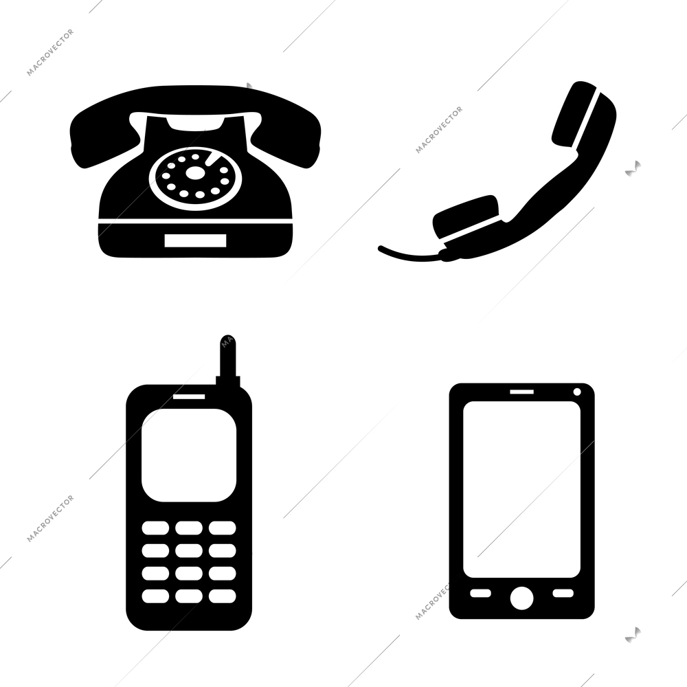 Collection of icons classic telephone mobile and smartphones isolated vector illustration