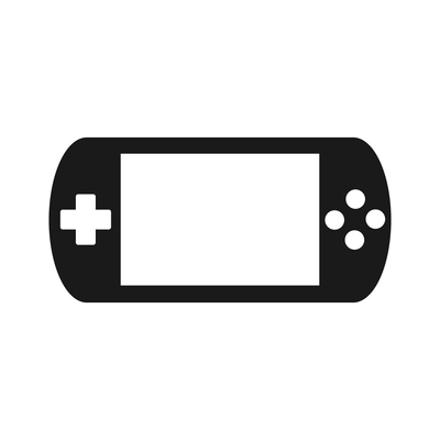 Video game flat composition with console gaming controller monochrome icon on blank background isolated vector illustration