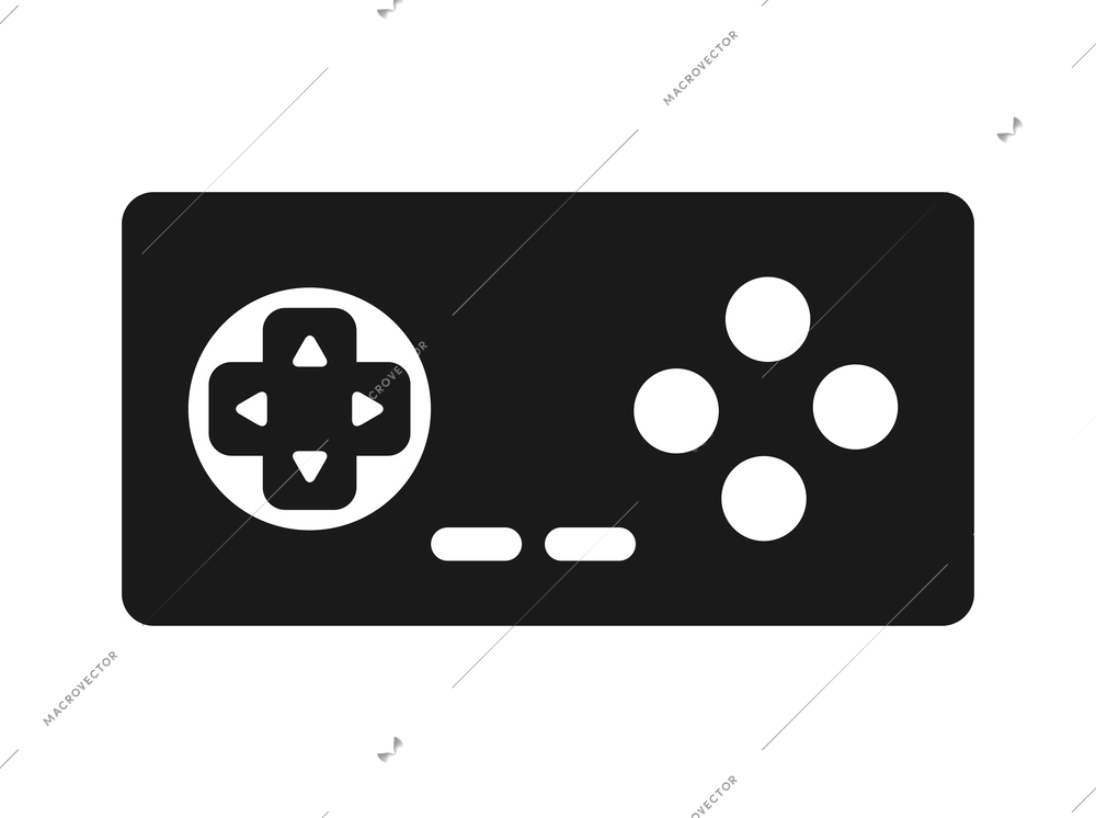 Video game flat composition with console gaming controller monochrome icon on blank background isolated vector illustration