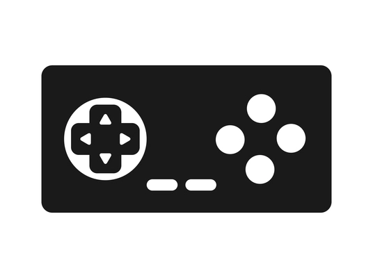 Video game flat composition with console gaming controller monochrome icon on blank background isolated vector illustration