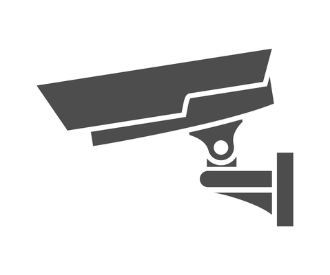 24 hours security surveillance camera composition with black CCTV icon isolated on blank background vector illustration