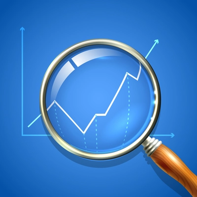 Magnifier and chart analysing business finance diagnostics data search concept vector illustration