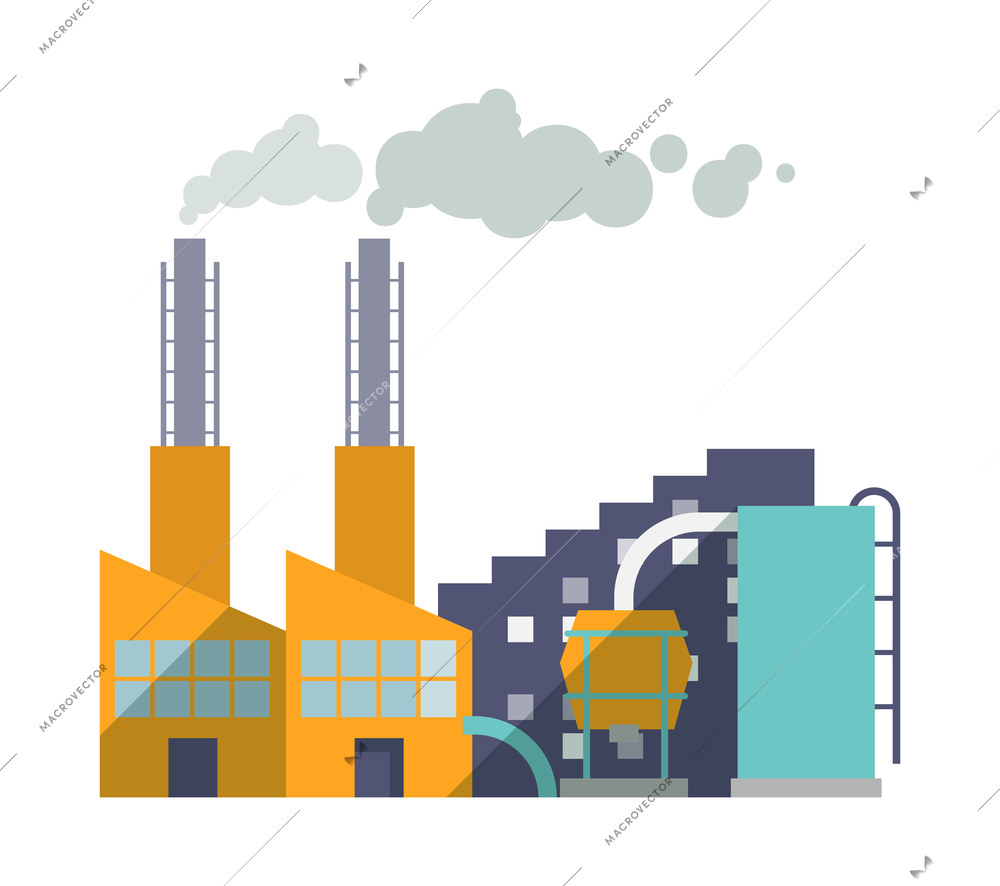 Building industry composition with view of industrial factory power plant buildings on blank background vector illustration