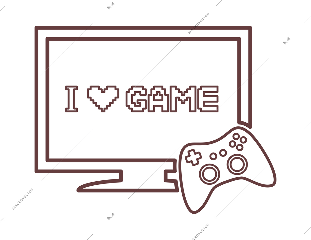 Video game flat composition with console gaming controller outline icon on blank background isolated vector illustration