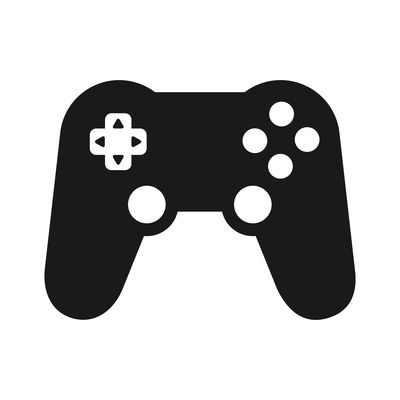 Video game flat composition with console gaming controller monochrome icon on blank background isolated vector illustration