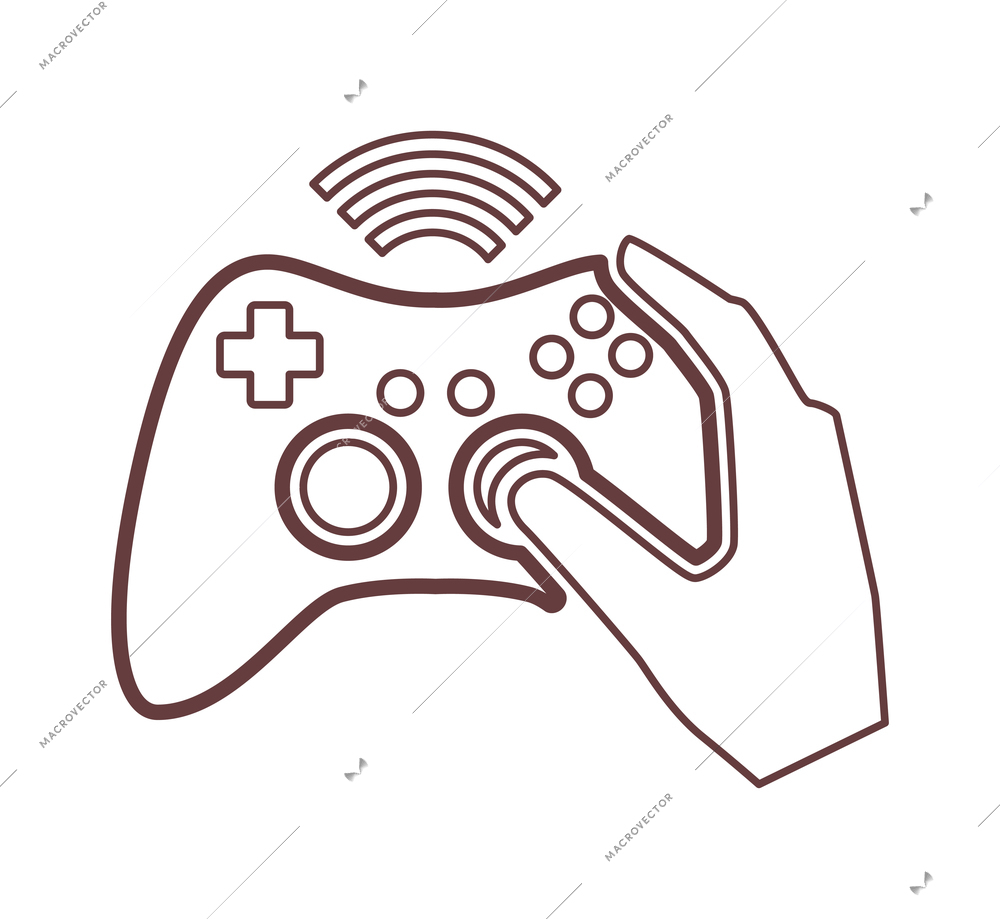 Video game flat composition with console gaming controller outline icon on blank background isolated vector illustration