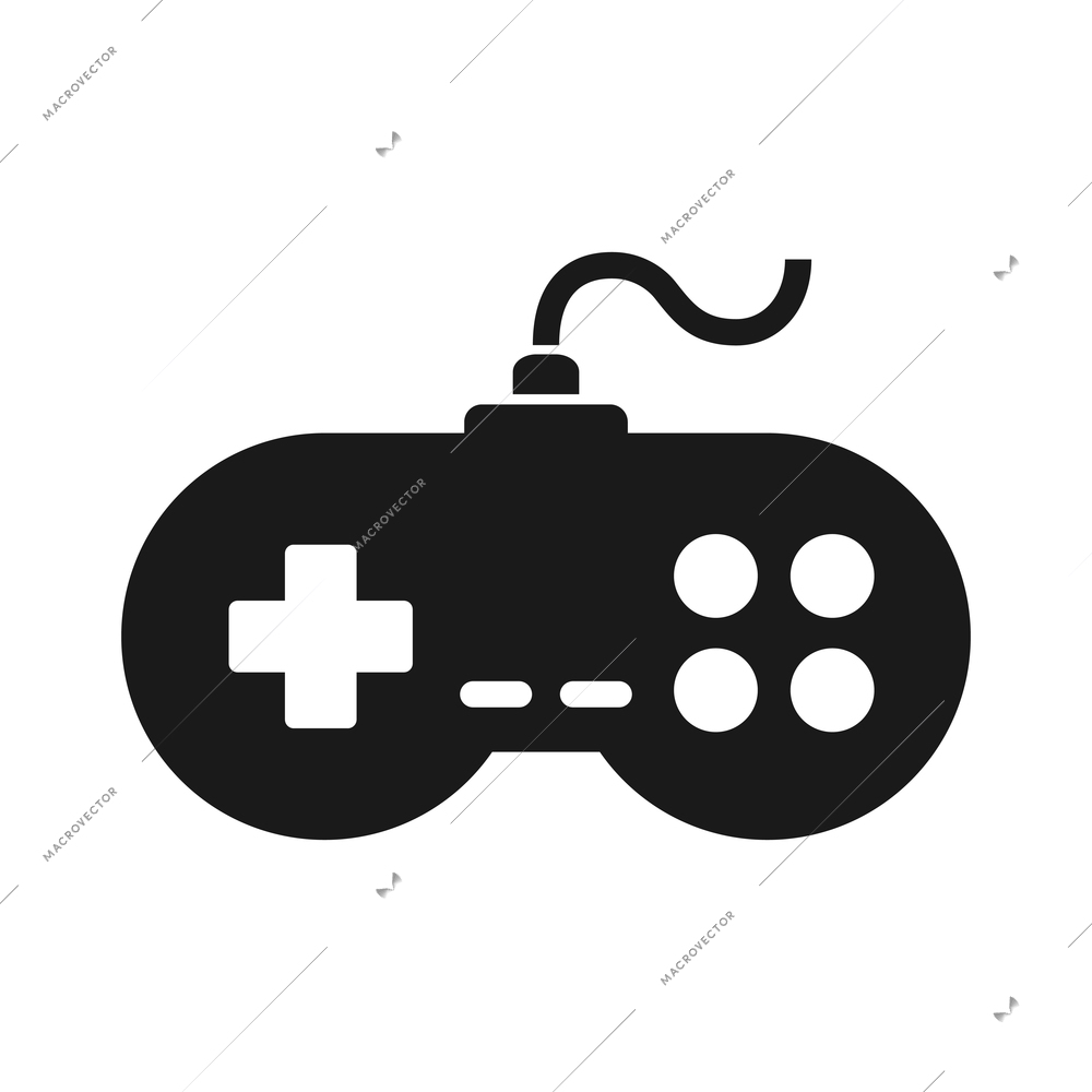 Video game flat composition with console gaming controller monochrome icon on blank background isolated vector illustration