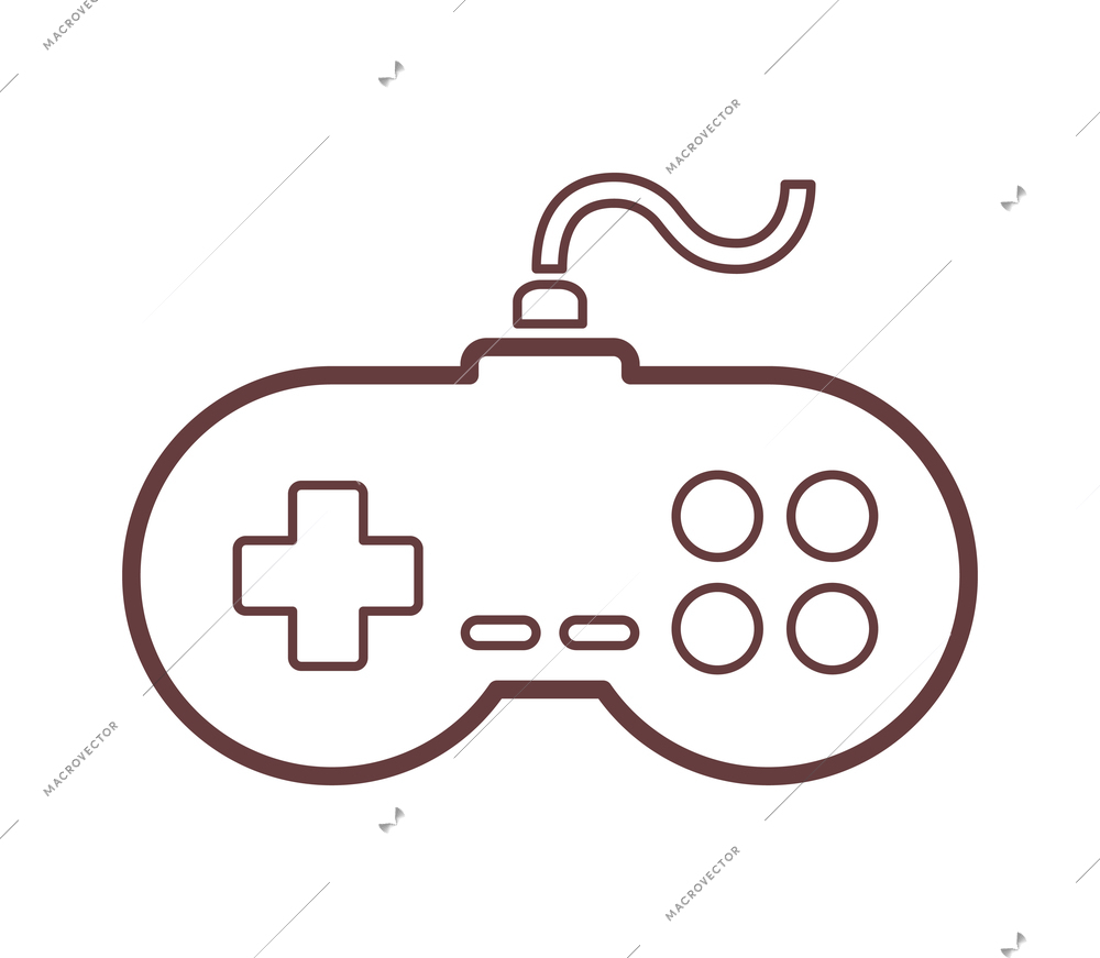 Video game flat composition with console gaming controller outline icon on blank background isolated vector illustration