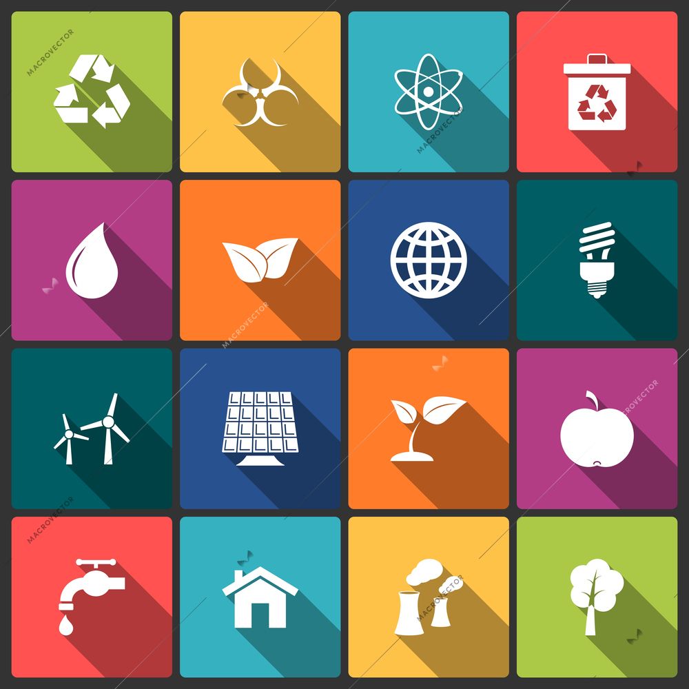 Ecology icons set of light bulb solar and power isolated vector illustration