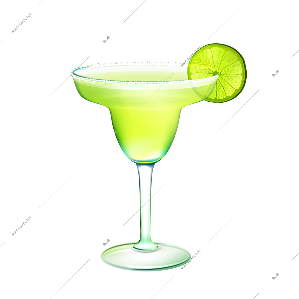 Margarita realistic cocktail in glass with lime slice isolated on white background vector illustration