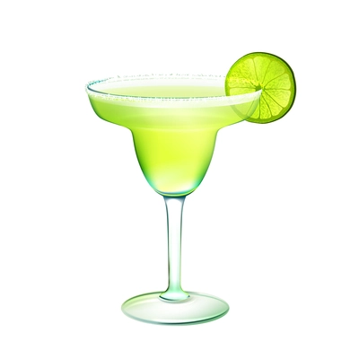 Margarita realistic cocktail in glass with lime slice isolated on white background vector illustration