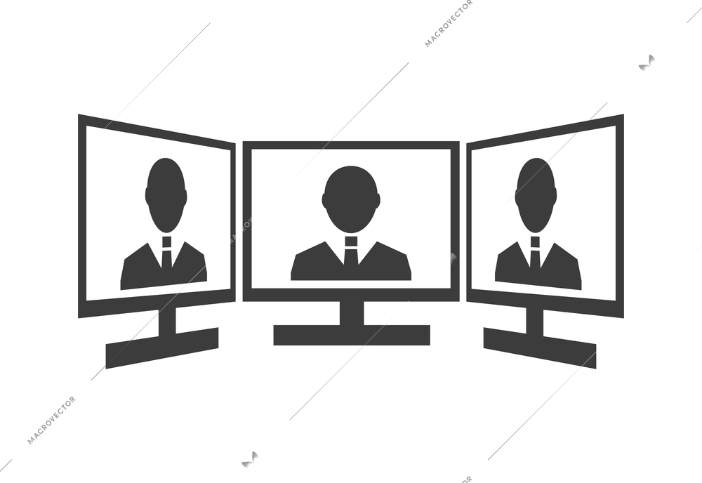 Meet online composition with isolated black icons of business communications on blank background vector illustration