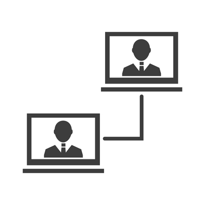 Meet online composition with isolated black icons of business communications on blank background vector illustration