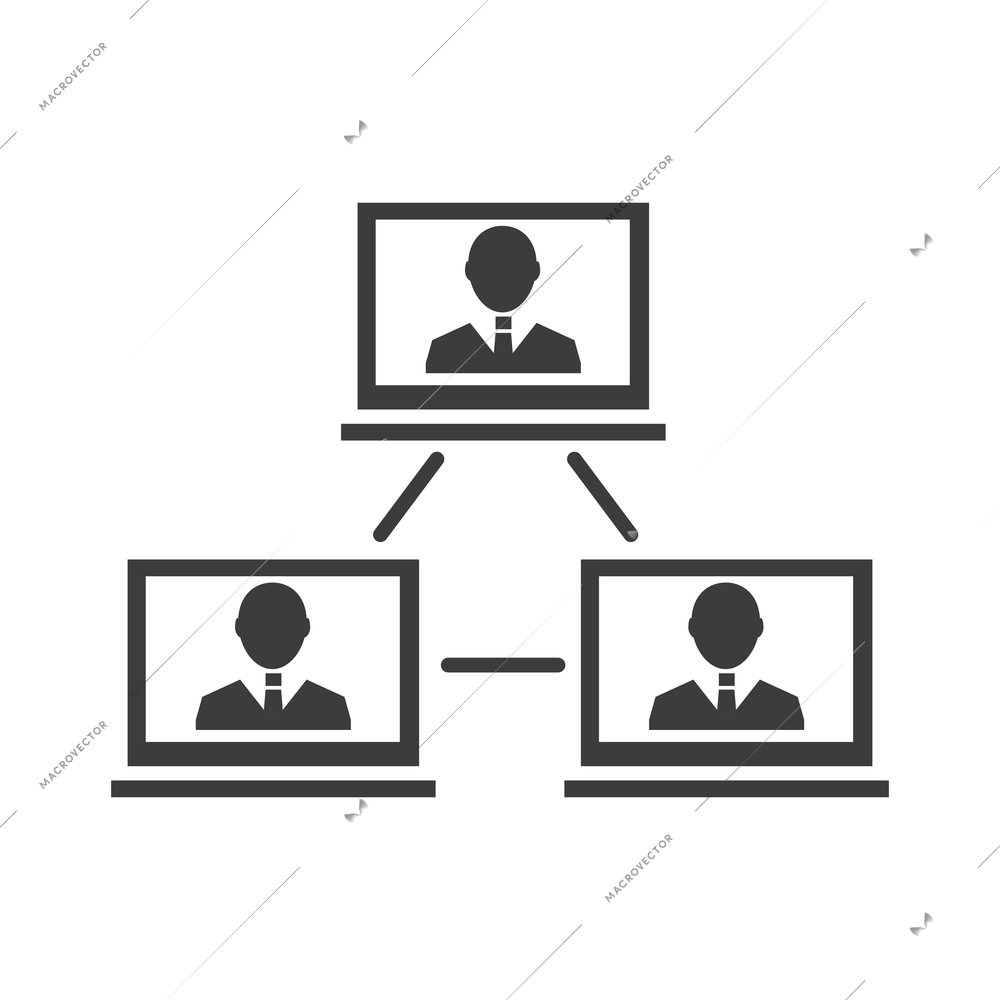 Meet online composition with isolated black icons of business communications on blank background vector illustration