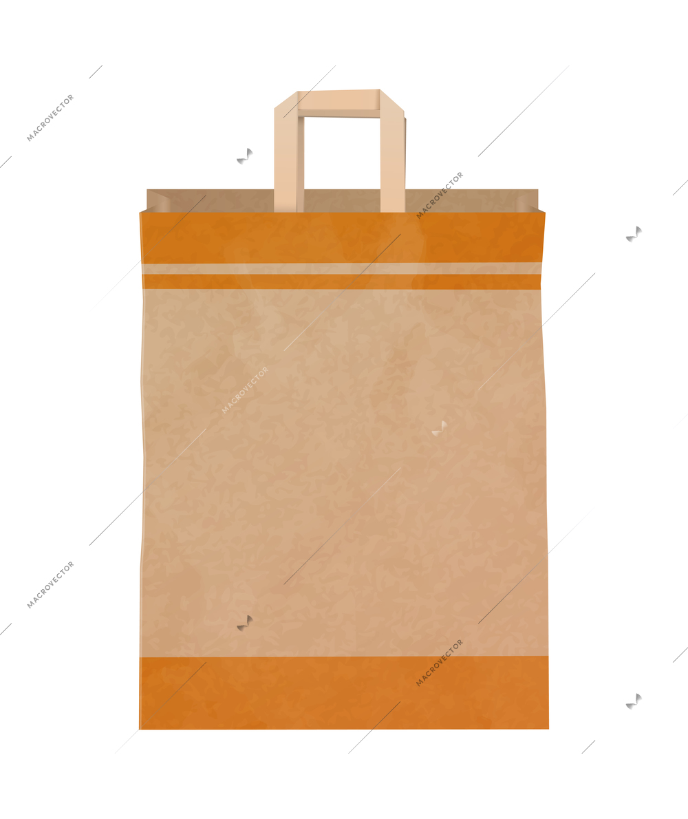 Paper shopping bag composition with isolated image of brown cardboard carrier bag with handles vector illustration