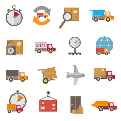 Logistic chain shipping freight service supply delivery icons set isolated vector illustration