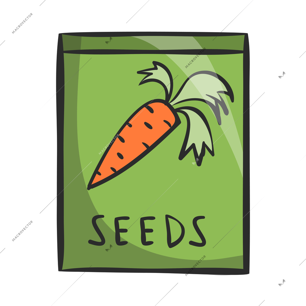 Gardener composition with isolated cartoon style icon of seeds package on blank background vector illustration