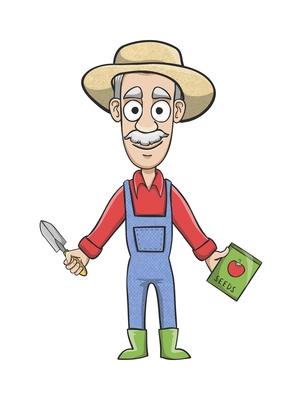 Gardener composition with isolated cartoon style character of senior male gardener vector illustration