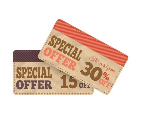 Sale tag bag design composition with isolated image of paper discount cards vector illustration