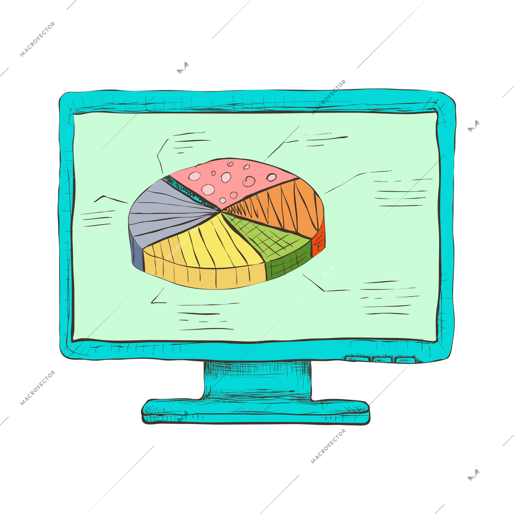 Business computer icons composition with isolated hand drawn sketch style image of equipment vector illustration