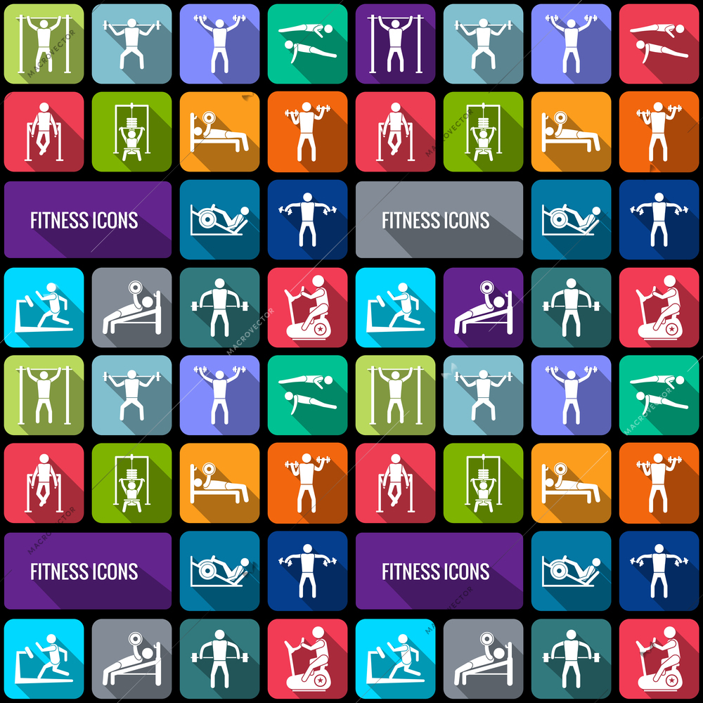 Workout sport and fitness gym training decorative icons flat set isolated vector illustration