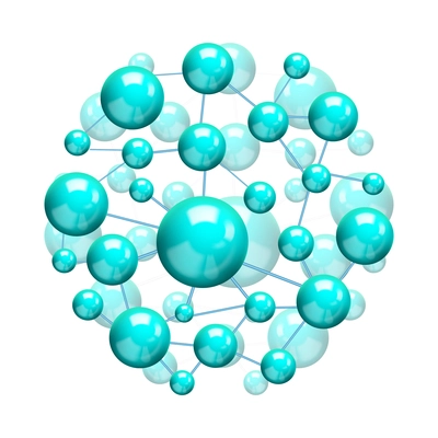 Molecular model composition with isolated colored image of ball shaped atomic structure vector illustration