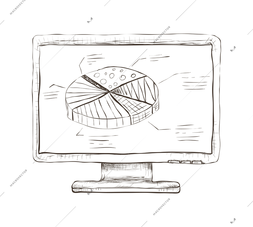 Business computer icons composition with isolated hand drawn sketch style image of equipment vector illustration