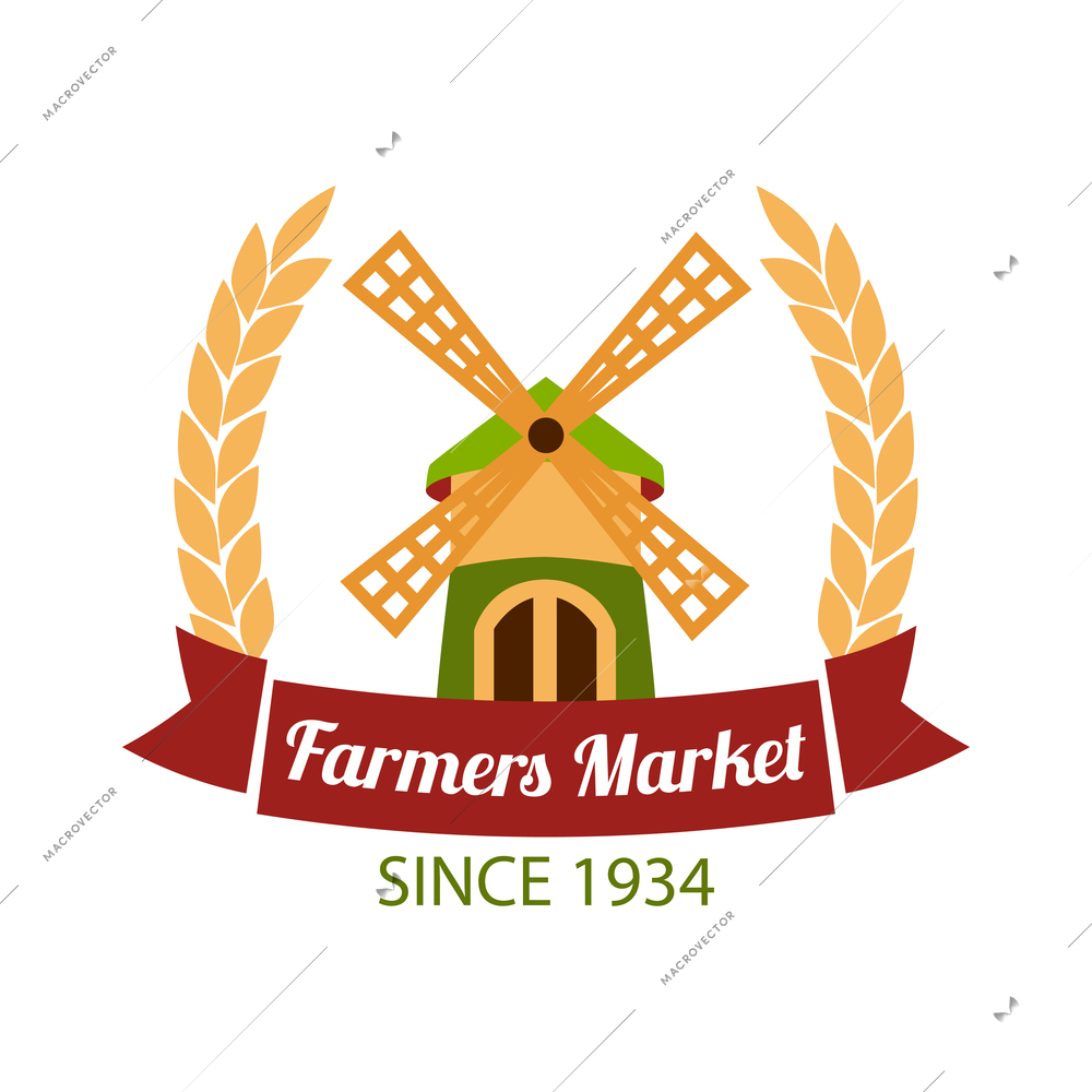 Farming harvesting and agriculture composition with isolated colorful label with text on blank background vector illustration