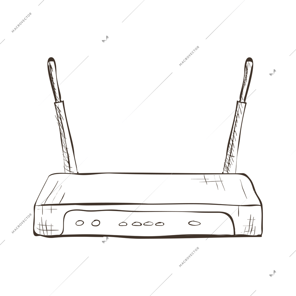 Business computer icons composition with isolated hand drawn sketch style image of equipment vector illustration