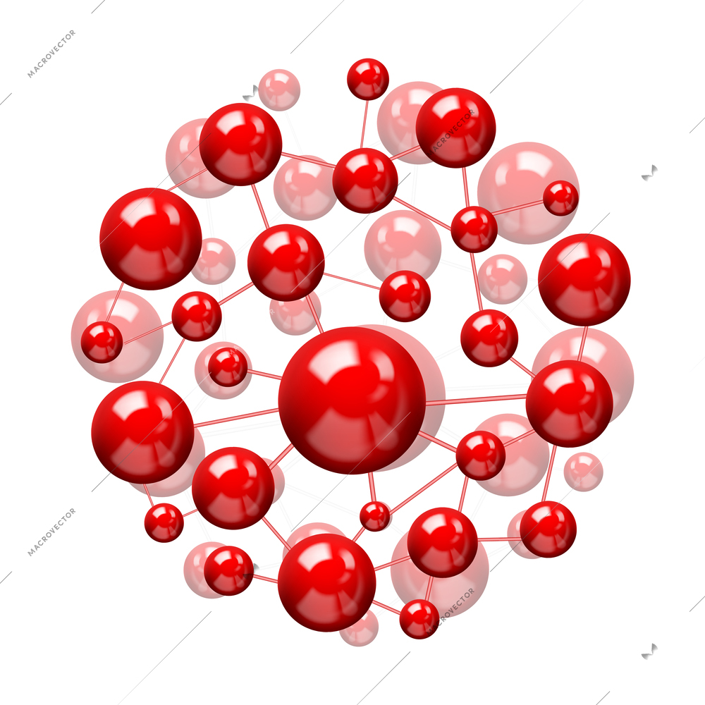 Molecular model composition with isolated colored image of ball shaped atomic structure vector illustration