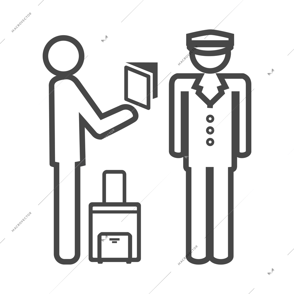 Airport composition with isolated outline business travel icon on blank background vector illustration