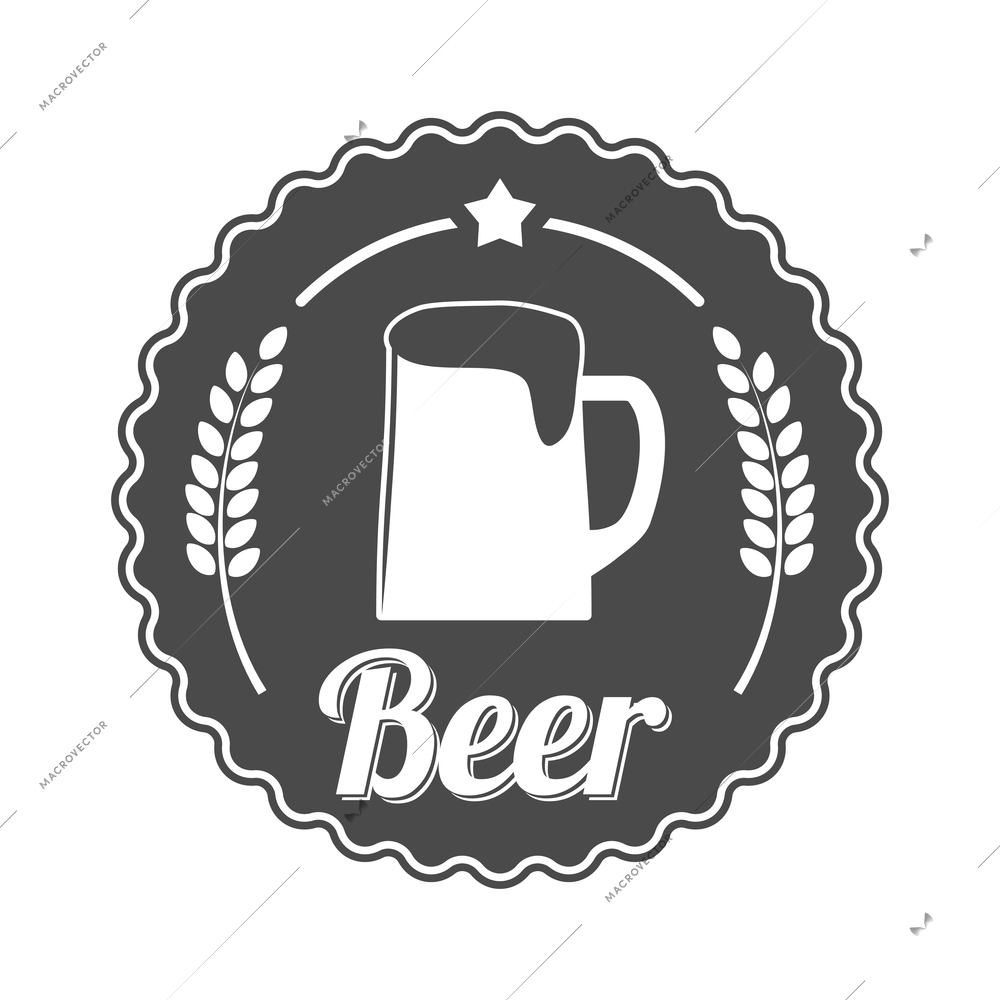 Beer label composition with isolated alcohol beer party monochrome badge on blank background vector illustration