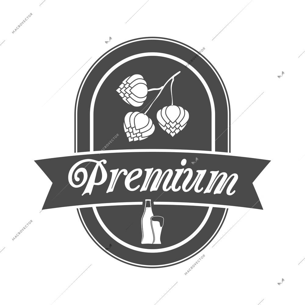 Beer label composition with isolated alcohol beer party monochrome badge on blank background vector illustration