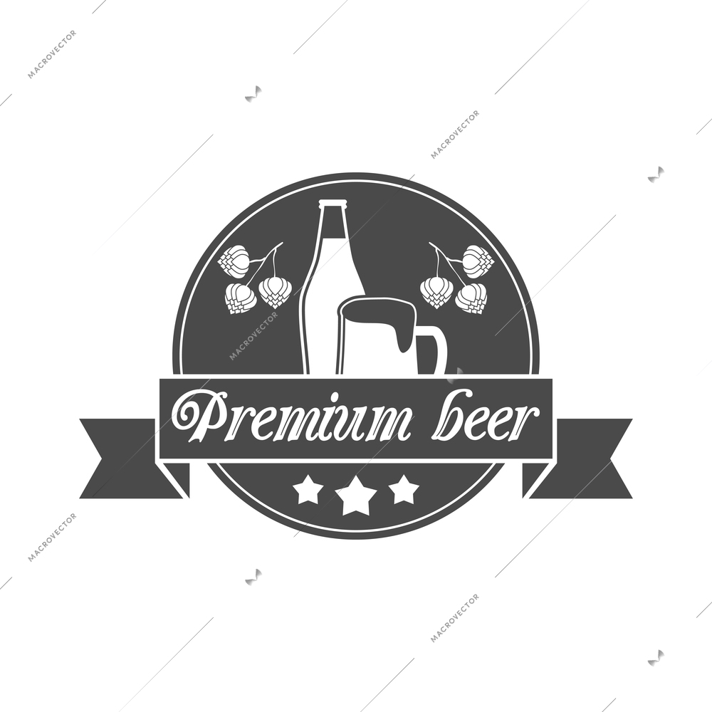 Beer label composition with isolated alcohol beer party monochrome badge on blank background vector illustration