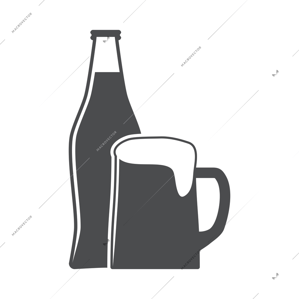 Beer composition with isolated monochrome icon on blank background vector illustration