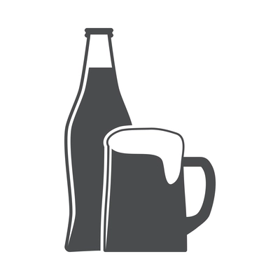 Beer composition with isolated monochrome icon on blank background vector illustration