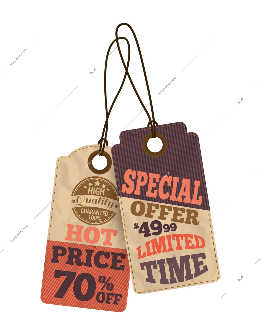 Sale tag bag design composition with isolated image of paper discount tags vector illustration