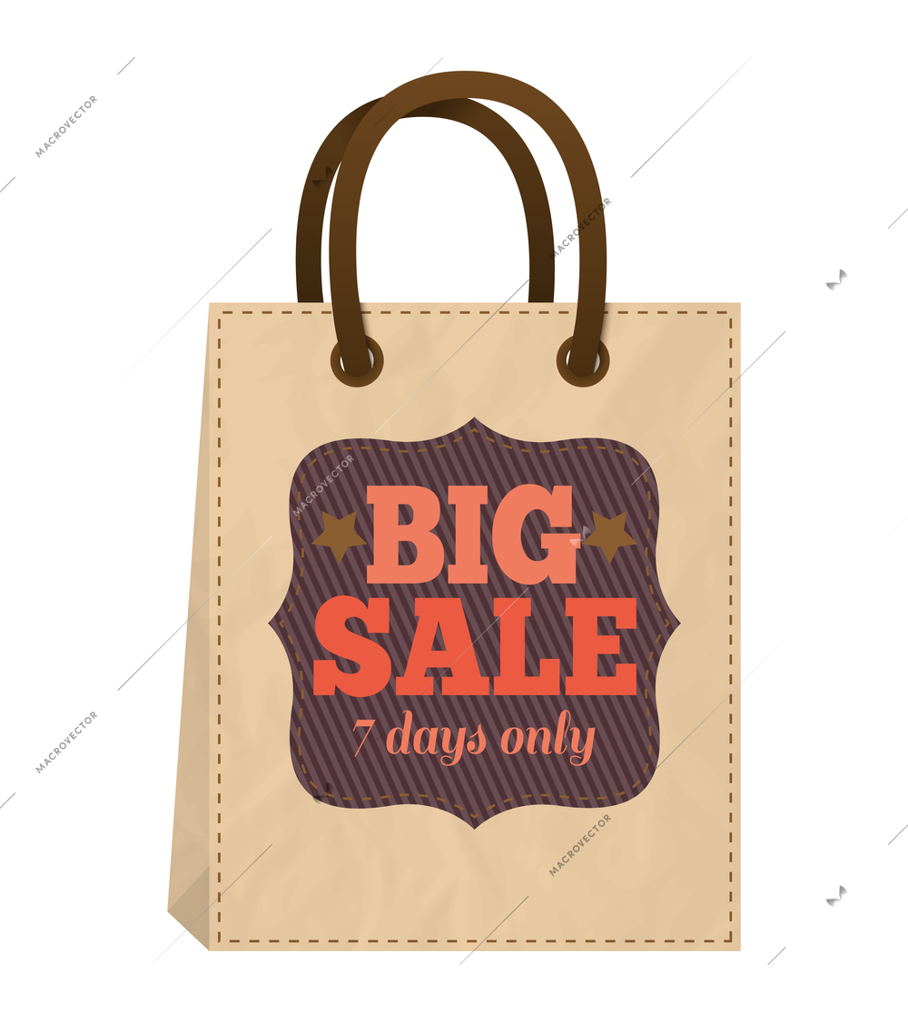 Sale tag bag design composition with isolated image of paper discount bag vector illustration