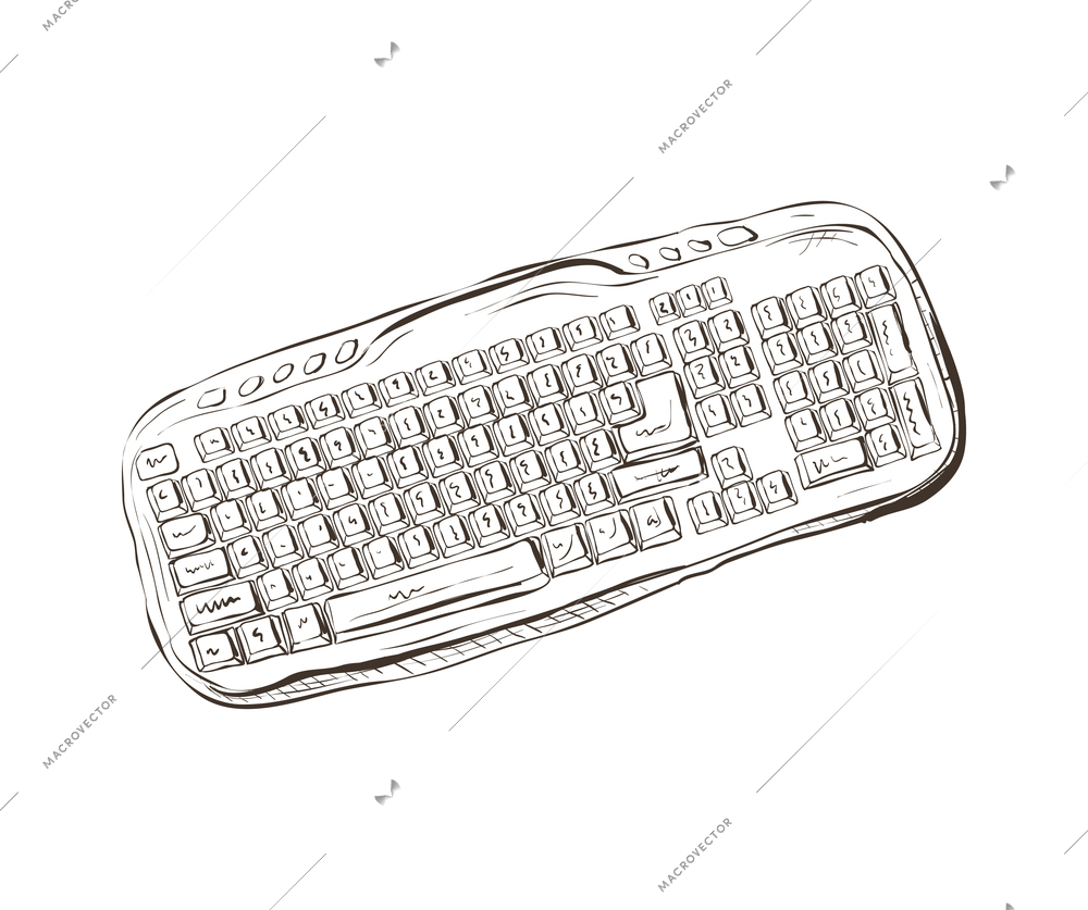 Business computer icons composition with isolated hand drawn sketch style image of equipment vector illustration