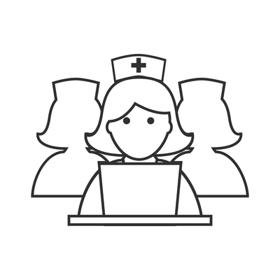 Nurse flat composition with isolated outline medical icons and human character of doctor vector illustration