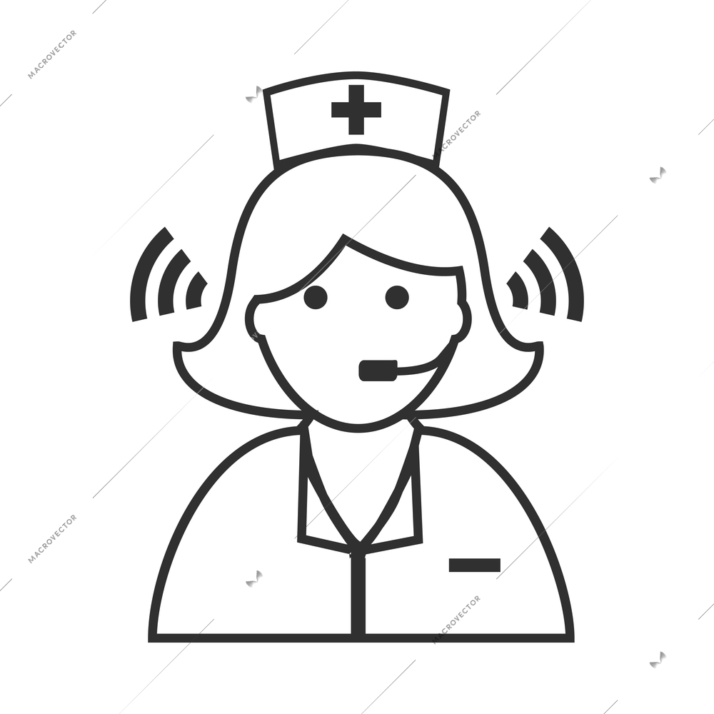 Nurse flat composition with isolated outline medical icons and human character of doctor vector illustration