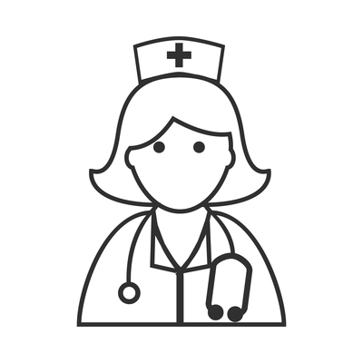 Nurse flat composition with isolated outline medical icons and human character of doctor vector illustration