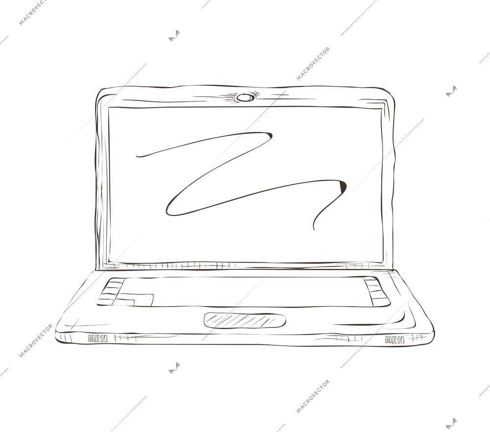 Business computer icons composition with isolated hand drawn sketch style image of equipment vector illustration