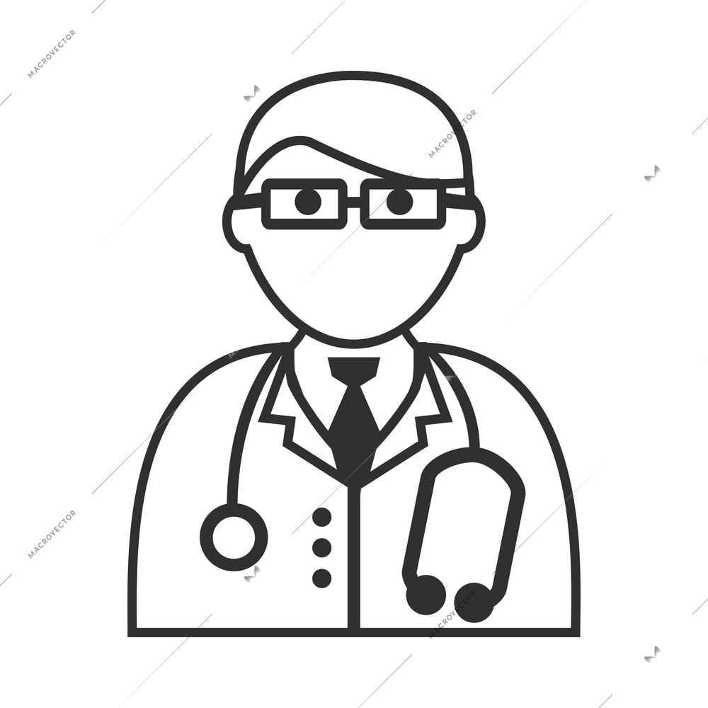 Nurse flat composition with isolated outline medical icons and human character of doctor vector illustration