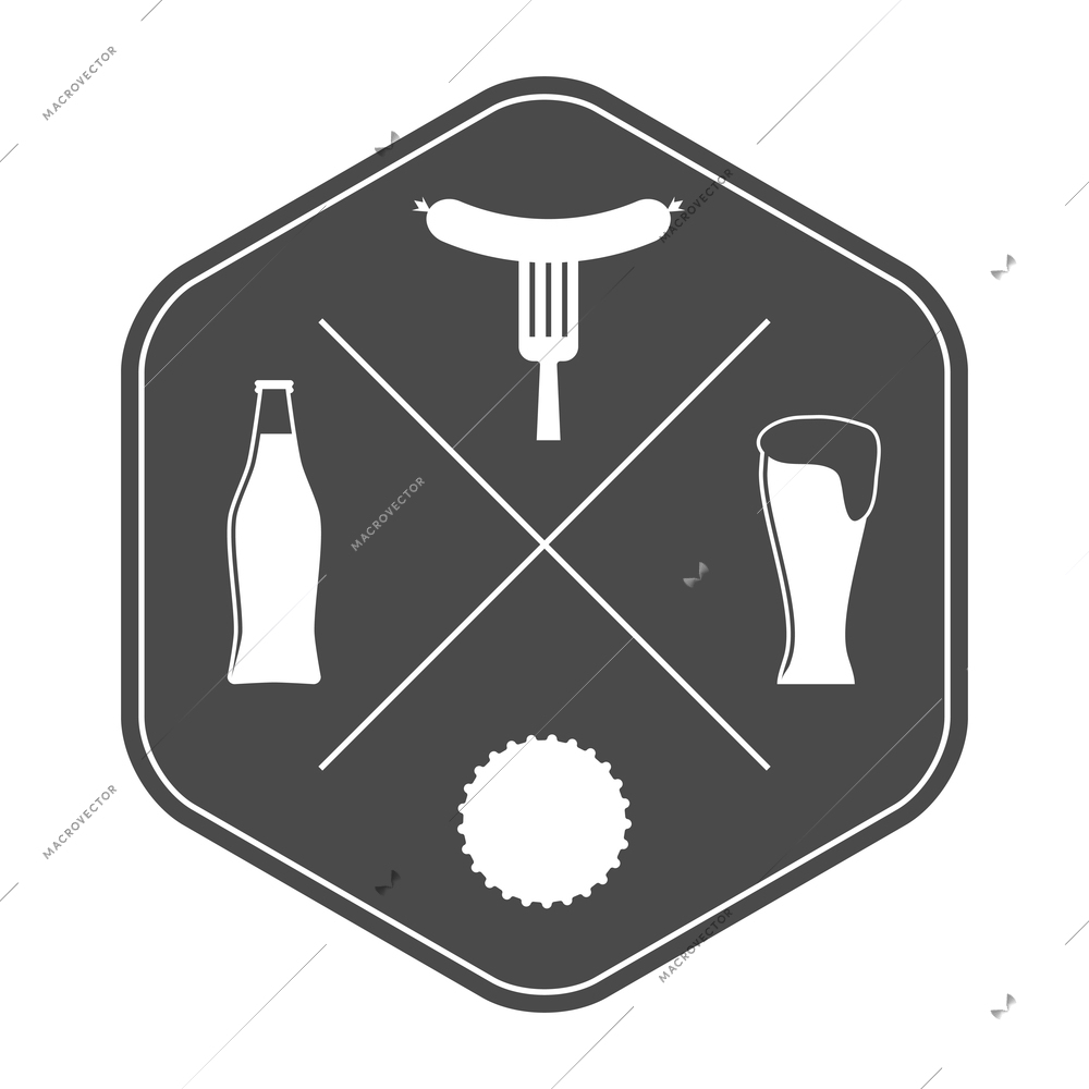 Beer label composition with isolated alcohol beer party monochrome badge on blank background vector illustration